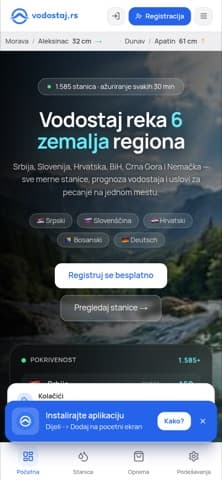 Vodostaj.rs — live site (mobile)